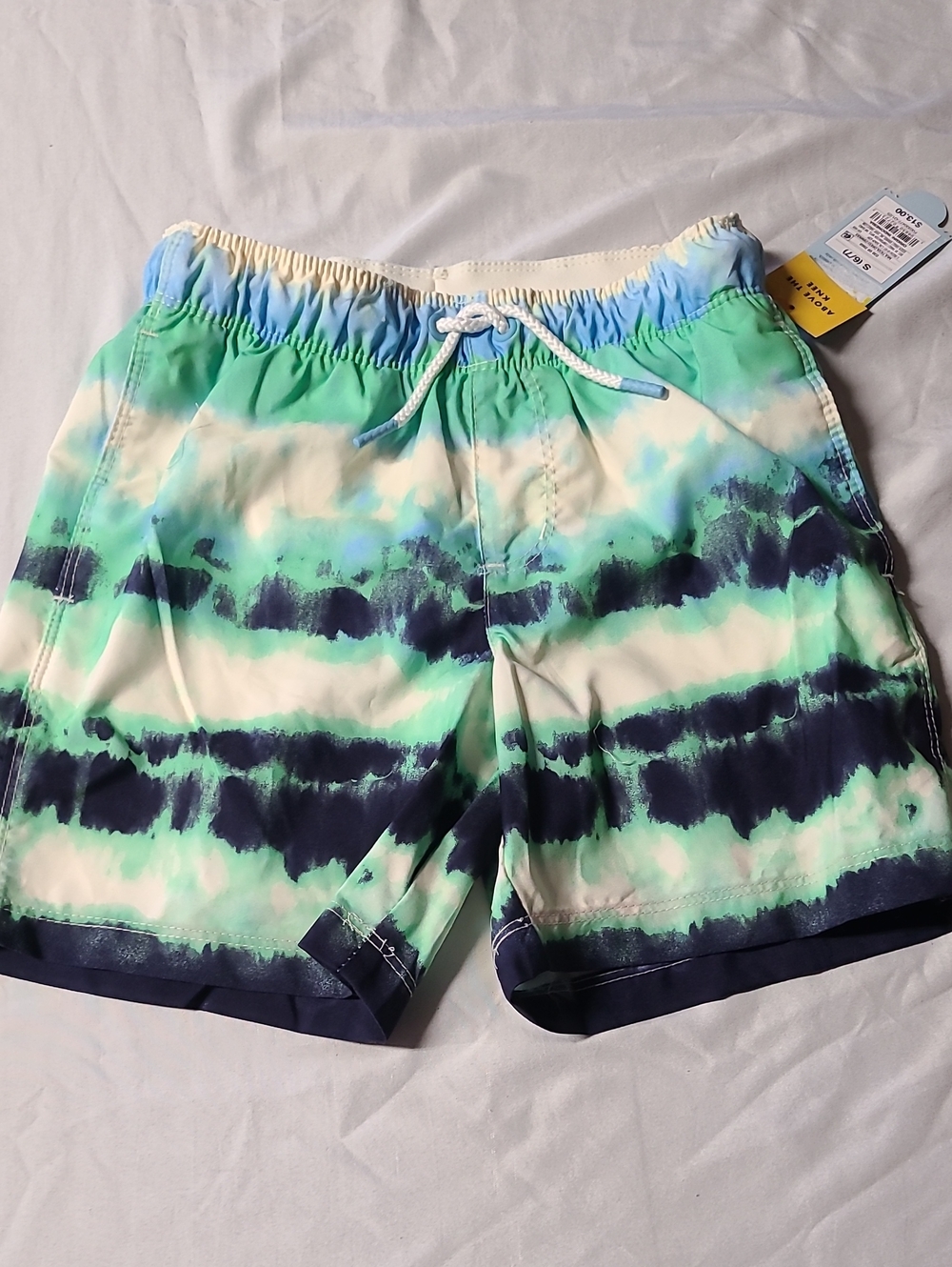 Cat & Jack Boys Blue, Green & Navy Tie-Dye Swim Trunks with Drawstring